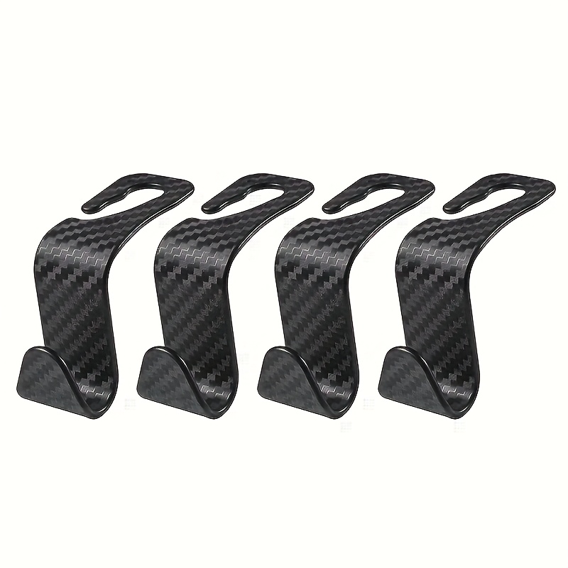 Image of Set Of 4 Carbon Fiber Hooks For Car Seat Headrests, Ideal For Organizing Items In The Back Seat, Perfect For Hanging Purses, Wallets, Bags, Clothing, And Jackets
