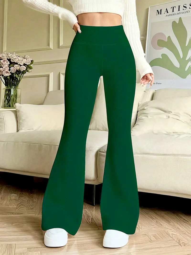 Ladies' High-Waisted Flared Pants - * Dark Green Wide-Leg Trousers with a *-Lifting Design * Stretch, Casual Wear, Comfortable * Fashion, Pants, Clothing * Fit, Durable Fabric Ladies' High-Waisted Flared Pants - * Dark Green Wide-Leg Trousers with a *-Lifting Design * Stretch, Casual Wear, Comfortable * Fashion, Pants, Clothing * Fit, Durable Fabric