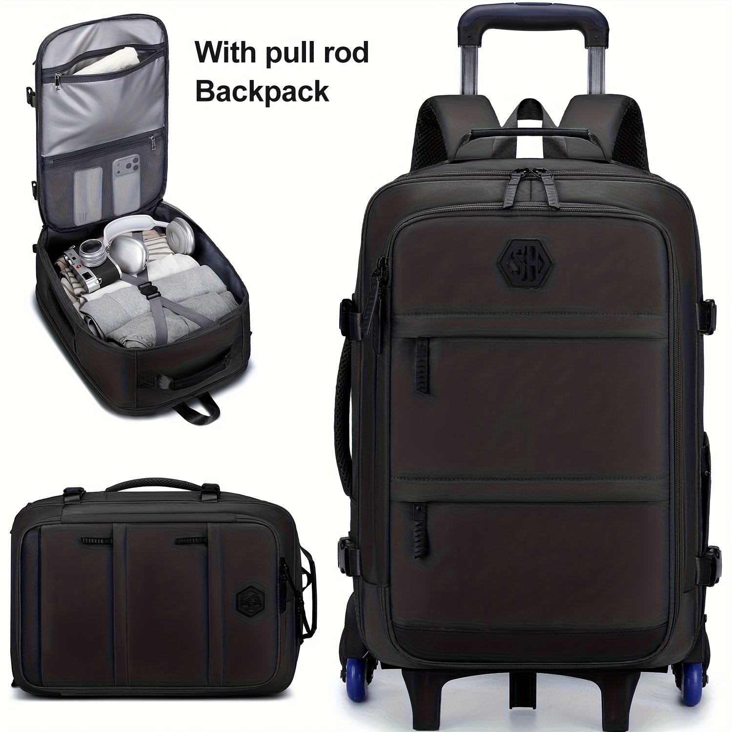 Temu – TEMU Backpack With 6 Wheels, Designed For Business And Travel Commuting, On Board, Features A Compartment For Laptops, Fits 17-inch Laptops, Suitable