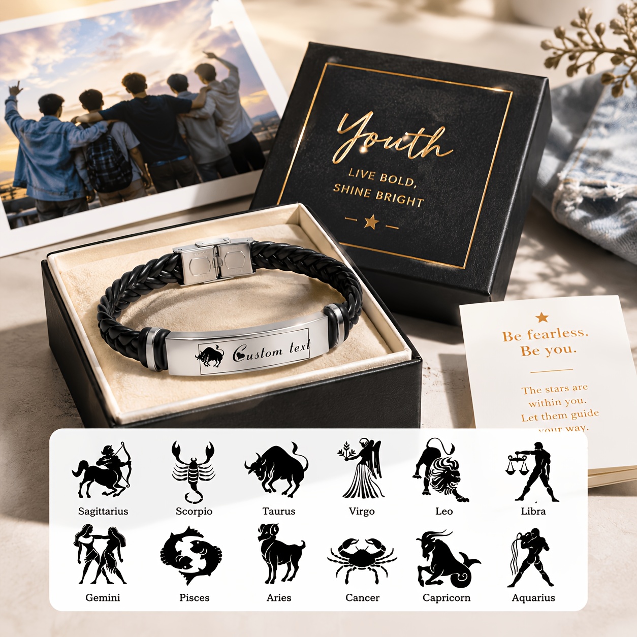 Personalized Zodiac Stainless Steel Braided Bracelet