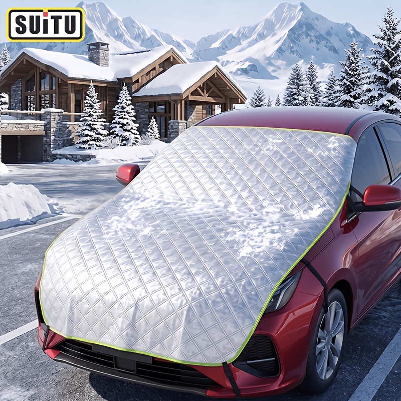 TEMU Suitu Car Windshield Snow Cover, Extended Wide Coverage For Hood Protection. Strap Fixation Against Heavy Snow And Wind. Guard For Ice, Uv Sun