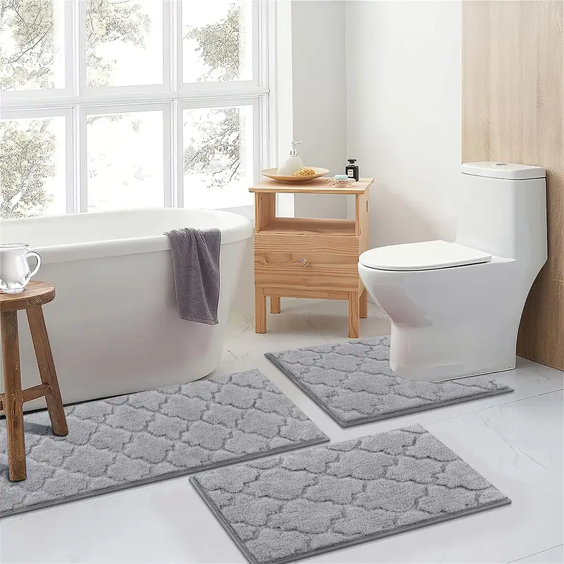 microfiber bath mat non slip shaggy bathroom rug set 3pcs bathroom mat set super absorbent bath mats for bathroom washable quick dry bathroom rugs for floor tub and shower home decor Product details 3