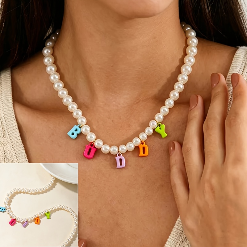 Custom Colorful Letter Bead Name Necklace, Unisex Gift
