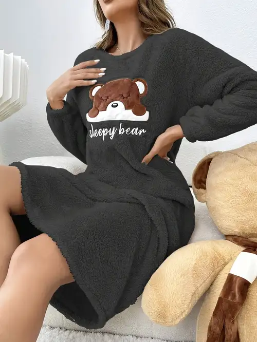 panda dressing gown ladies Goindgs Womens Winter Coral Velvet Hooded Robe Loungewear Cartoon Flannel Dressing Gown Animal Pajamas Ladies Warm Nightgowns Panda Black-M