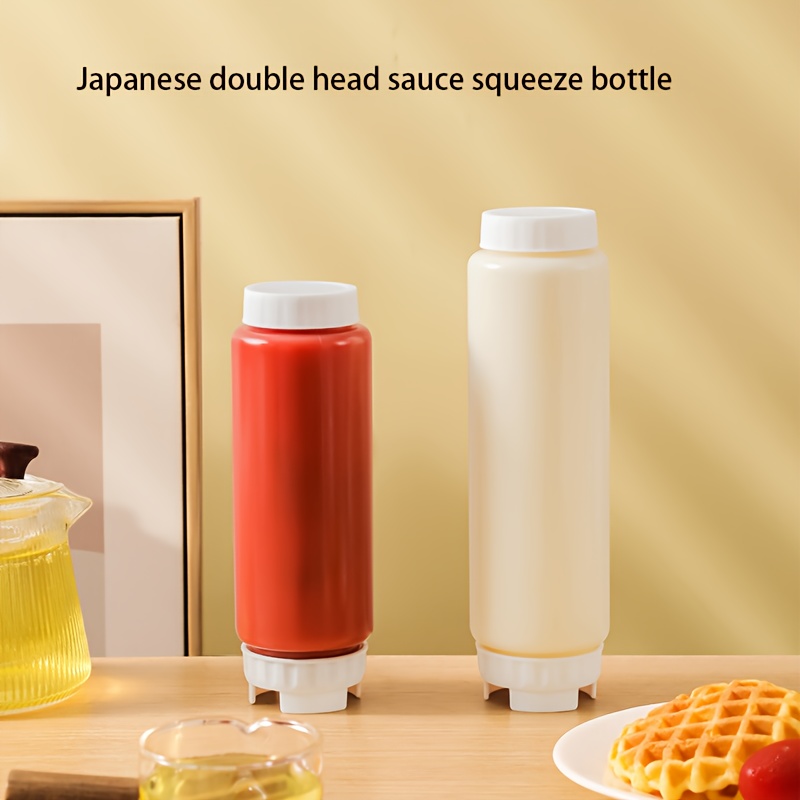 TEMU Double-head Condiment Squeeze Bottles, Plastic, Round, Hand Wash Only, Pvc-free - Multi-purpose Kitchen Dispenser For Sauces And Dressings