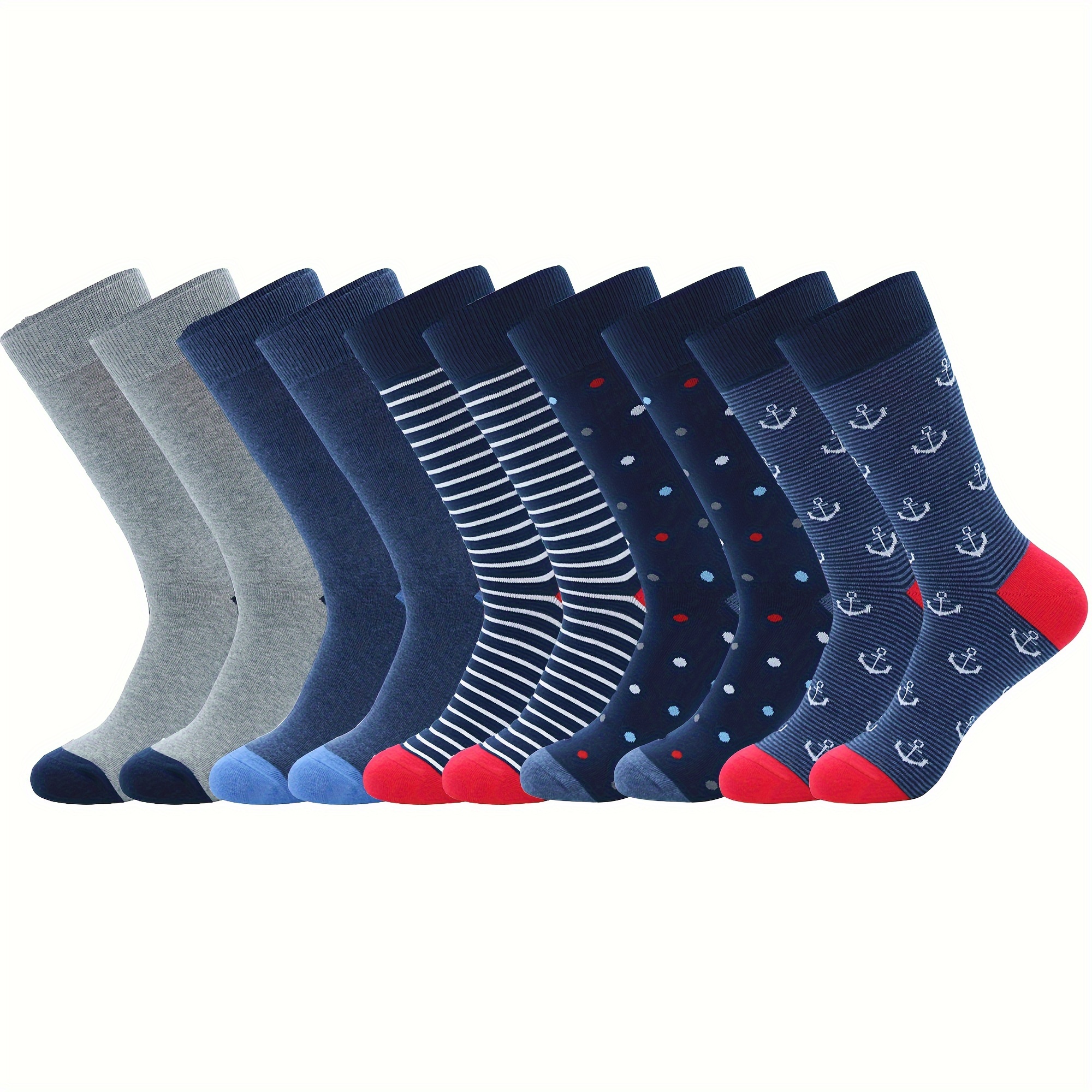 

5pcs Plus Size Men's Cotton Blend Crew Socks - Breathable, Odor-resistant & Stylish Plaid Design