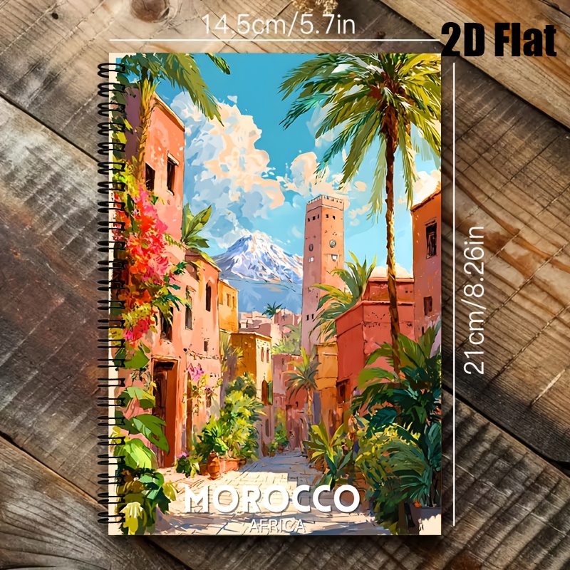 TEMU 1pc [2d] Flat Spiral Notebooks, Moroccan Style A5 Spiral Bound Notebooks For Back-to-, Travel Journal, Pocket Record, Gift For Learning And