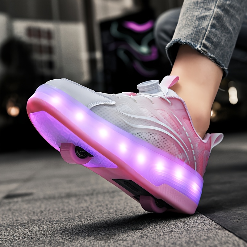 Cute Girls' Light-Up Roller Skates - Adjustable Brightness, All-Season Use, Durable TPR Sole, Low Top Design, Casual & Sports Style, Casual Roller Skates | Vibrant Roller Skates | Adjustable Brightness Shoes