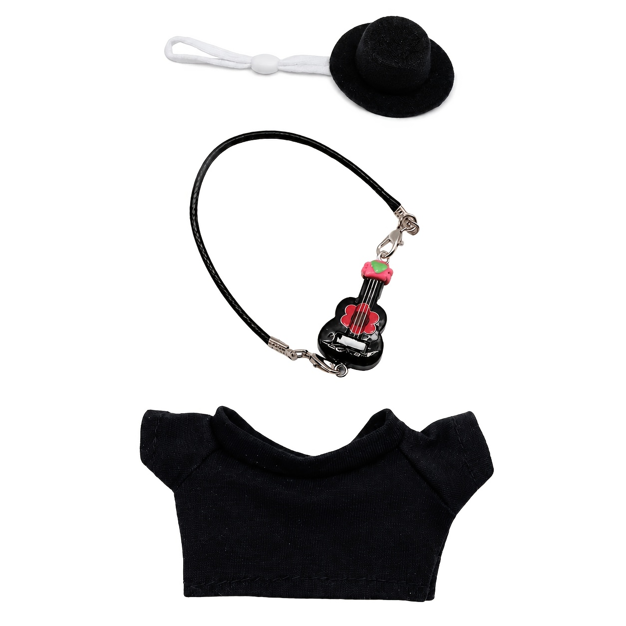 TEMU Ensemble d'accessoires pour statue d'oie de 7 pouces, costume noir de style musical avec mini chapeau, guitare, collier, chemise, jolie