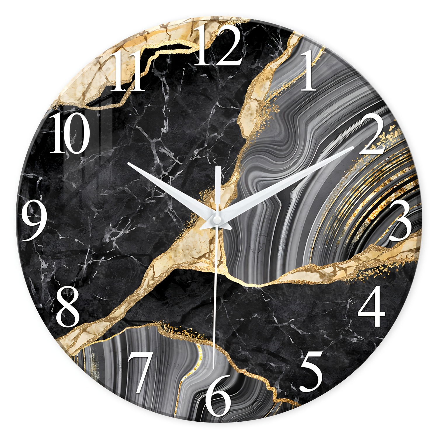 Image of Modern Marble Texture Glass Wall Clock, Silent Large Clock, Battery Operated (aa Batteries Not Included), Wall Clock For Living Room, Bedroom, Office Decor, Christmas & Housewarming Gift, In 30-60 Cm