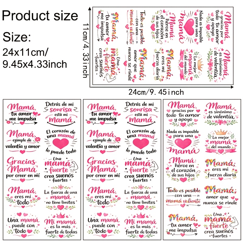 TEMU 4 Hojas/set, Frases Inspiradoras de y Flores para de la , Decoración de en Español, Papel de Transferencia UV DTF, Impermeable, Resistente a