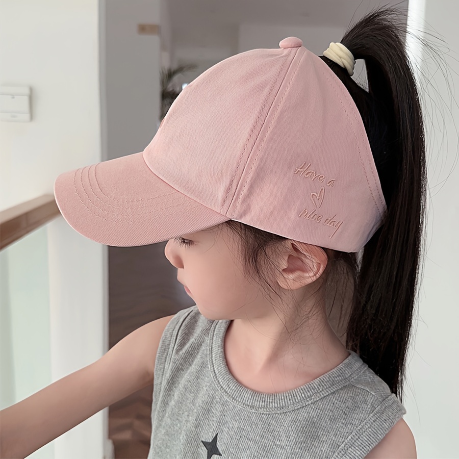 

Breathable Hollow-out Ponytail Adjustable Cotton Baseball Cap, Lightweight Summer Uv Protection Sun Hat, Fits Ages 3-10, For Outdoor Travel