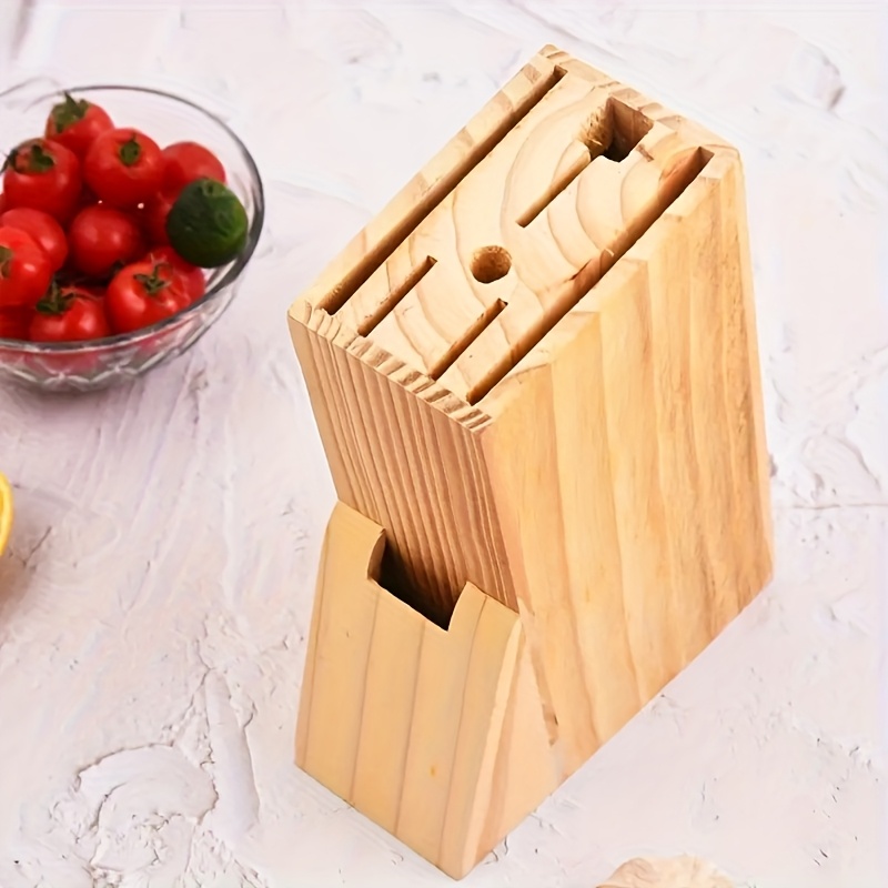 TEMU 1pc Knife Storage Rack With Chopping Board Base - Kitchen Countertop Storage For 4-6 Knives, Saving Space. Modern Minimalist Wooden Knife Rack,
