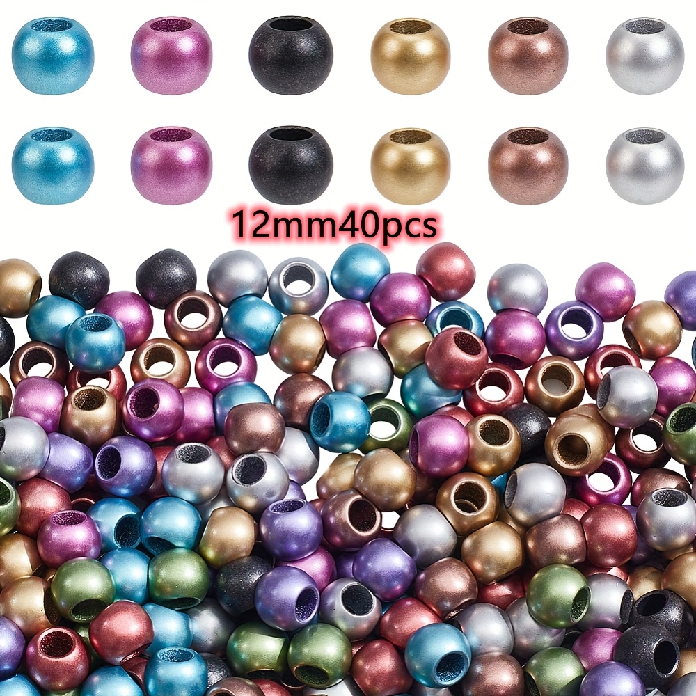 12mm 40pcs/10mm 60pcs Frosted Matte Large Hole Beads, Suitable For Braiding Decorations, Jewelry Additions
