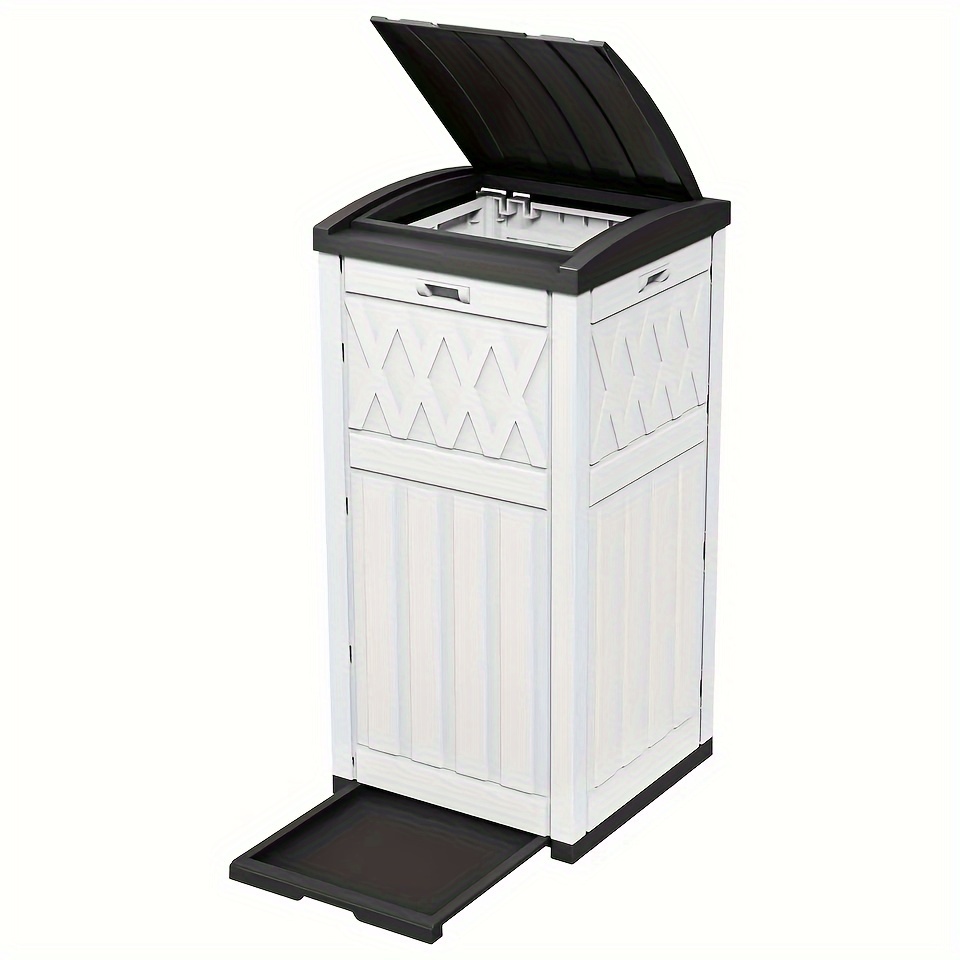 

Quoyad33 Gallon Outdoor Trash Can With Layered Lid And Drip Tray Waterproof Garbagebbin.