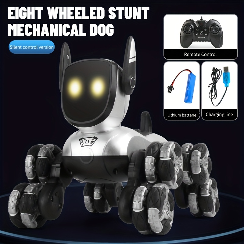 TEMU Rechargeable Electronic Interactive Intelligent Robot Dog, Remote Control Stunt Robot Toys With Remote Control, Music, Action Show For Boys And