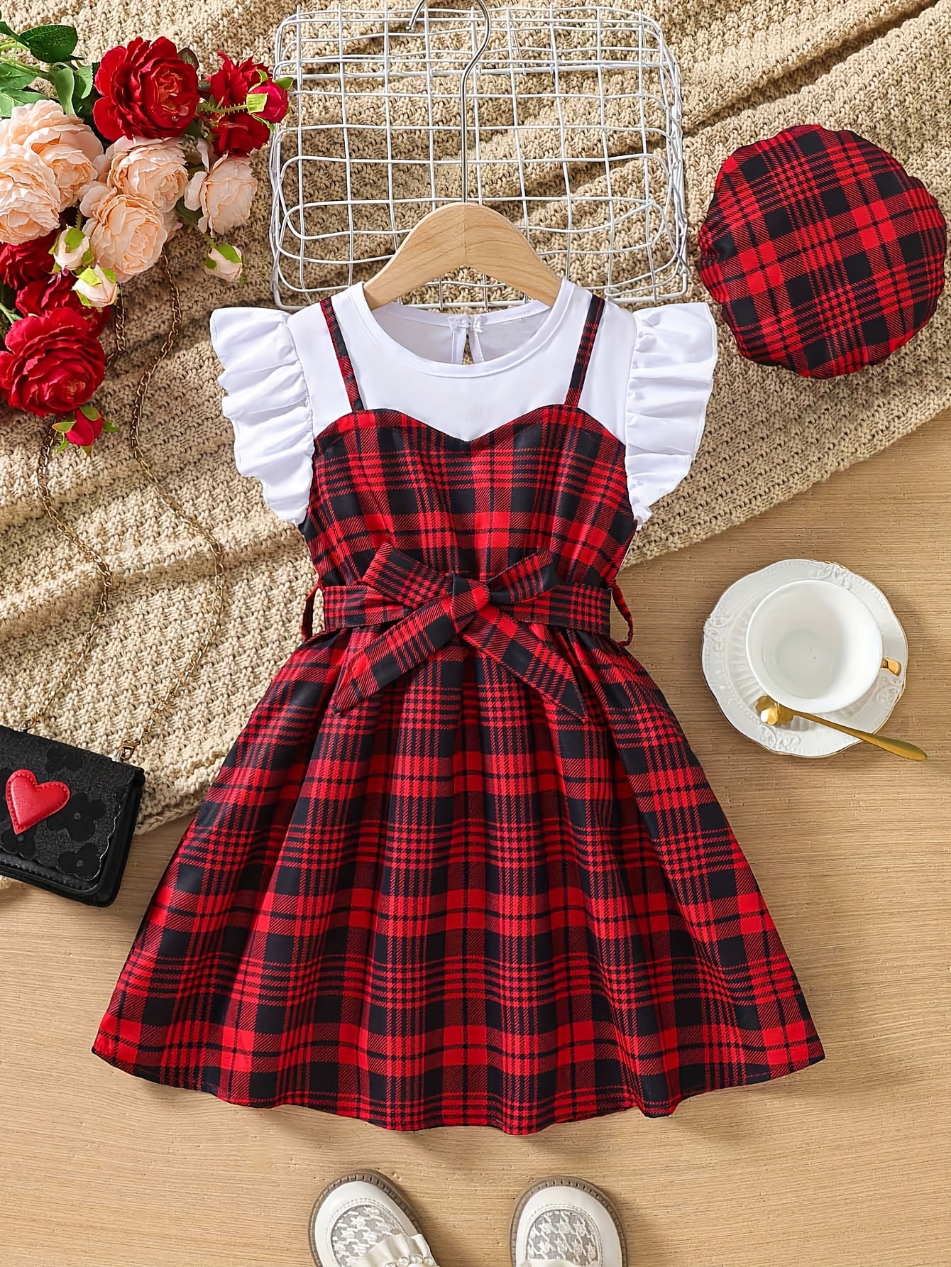 Toddler Girl Bowknot Decor Stripe Mesh Design Splice Short-sleeve Dress