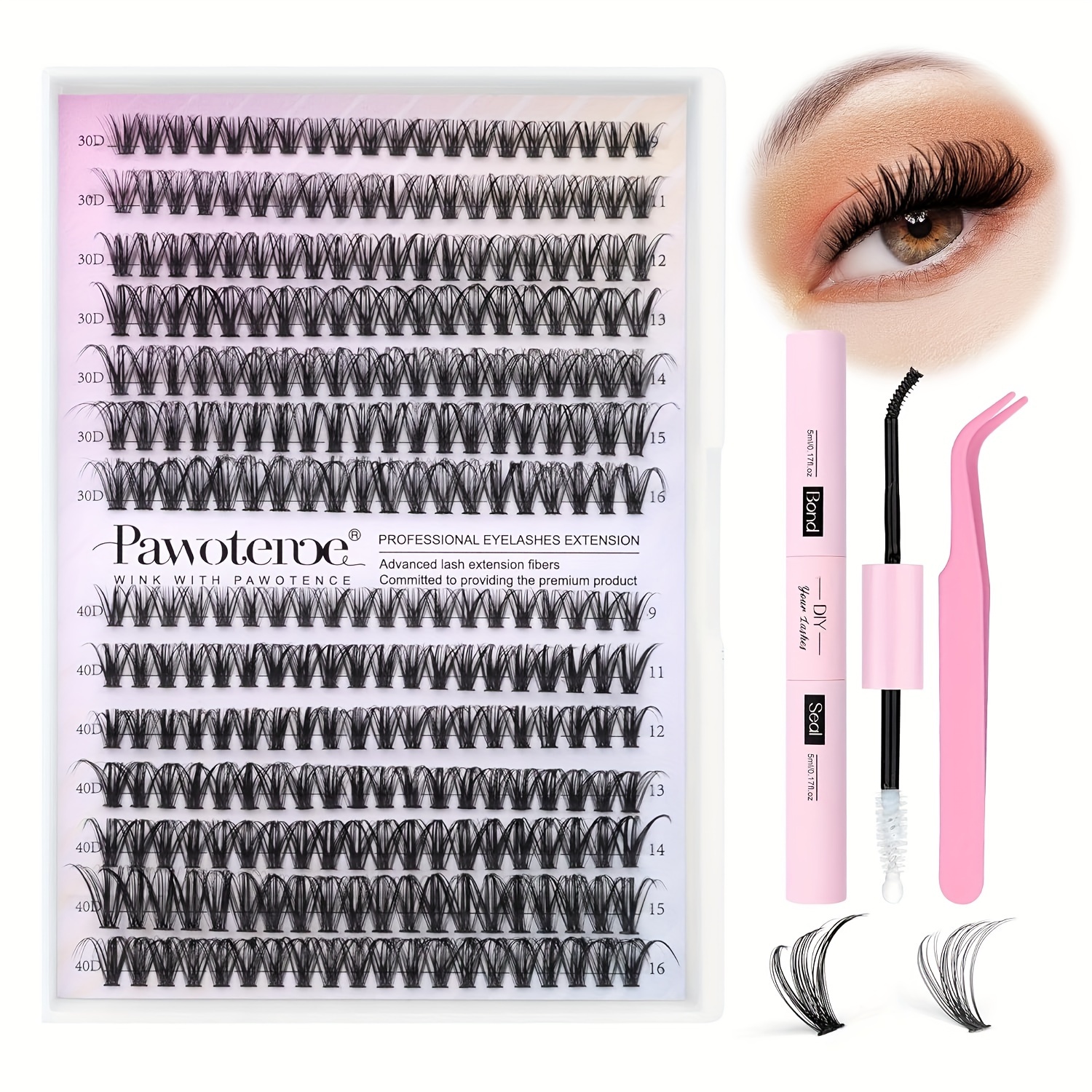 

280pcs Lash 30d+40d+50d Diy Lash Extension Kit, Tweezers, & Seal, Lash Brush Waterproof False Eyelashes, Reusable Individual Lashes For Party Stage For