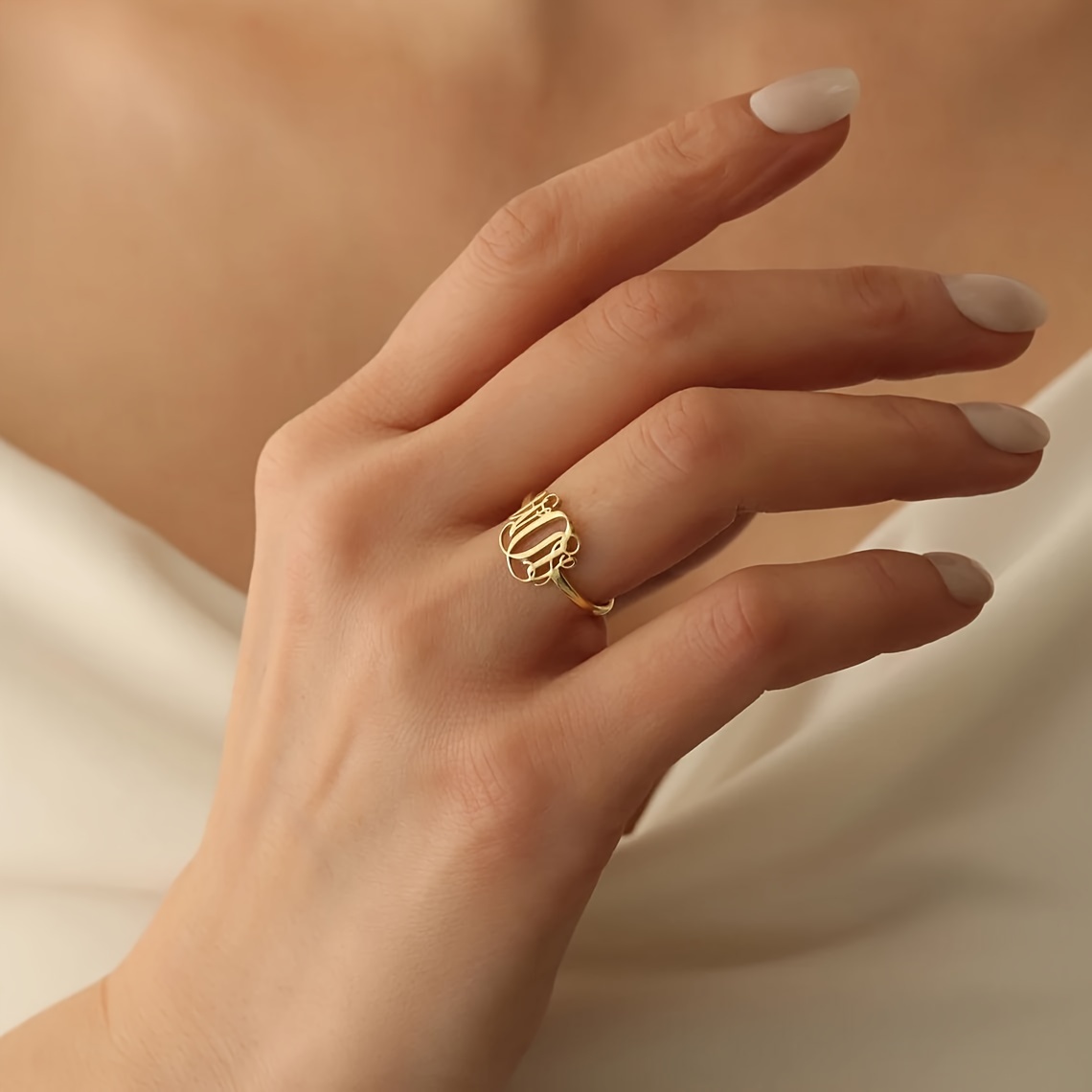 Custom 3 Letter Cuff Ring 18K Gold Plated Stainless Steel Open Ring