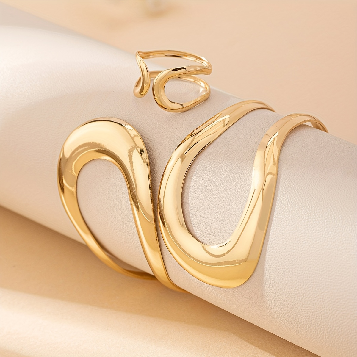 Geometric Hollow Bracelet And Ring Set - Elegant Jewelry Collection, For Teenager
