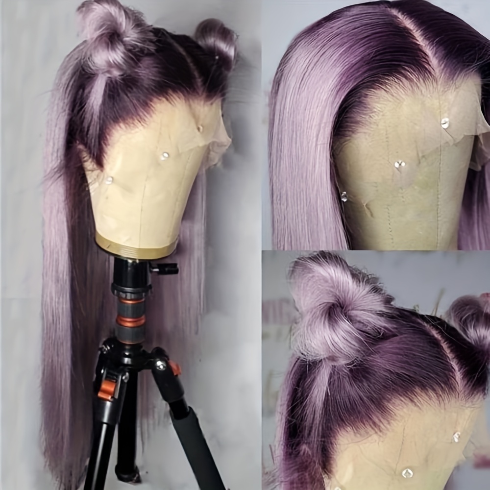 TEMU Purple Lace Front Wigs 26inch Long Straight Hair Ombre Purple Color Wig Heat Resistant Fiber Synthetic Lace Front Wigs For Fashion Women Cosplay Use