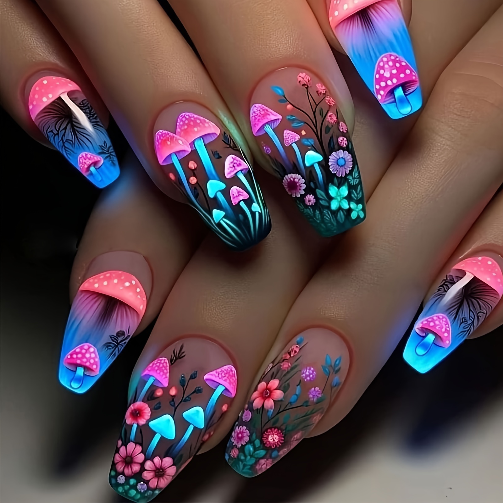 TEMU 24 faux ongles ballet pour mains et pieds - Ongles pressés de longueur moyenne avec patchs brillants de fleur de , ongles temporaires amovibles
