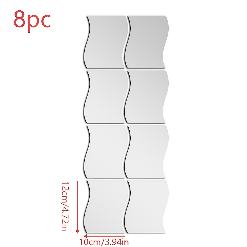 TEMU Set di 8 specchietti da parete in acrilico argentati a forma di , specchio cosmetico per la casa, specchio per il bagno, specchio da barba, per