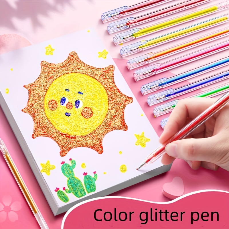 

A Set Of 8, 12, 18, And 24 Glitter Pens, Which Present A Unique And When On Paper. Very Beautiful And Suitable For Making Notebooks Or As Gifts