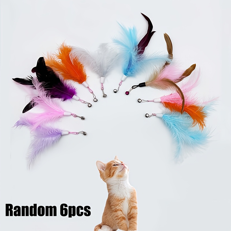 6pcs Cat Wand Refill Heads & Feather Replacement Heads - Random Color Suitable For Cat Wand Teaser, Interactive Feather Teaser For Relax, Teaser Refill For Play, Replaceable Heads For Pet Owners