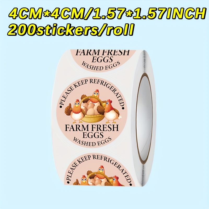 TEMU 200 étiquettes rondes autocollantes pour œufs frais de ferme 4 cm/1,57 pouces - Emballage d'œufs de poule et lavés