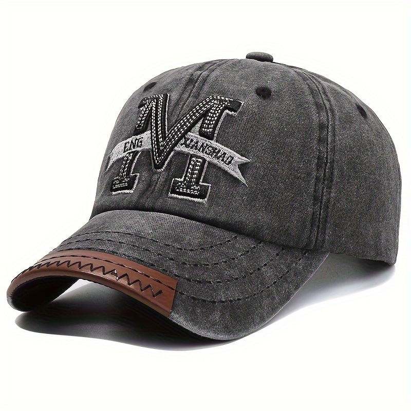

[customer ] Vintage Washed Denim Baseball Cap With Embroidered 'm' - Adjustable, Lightweight Sun Hat For
