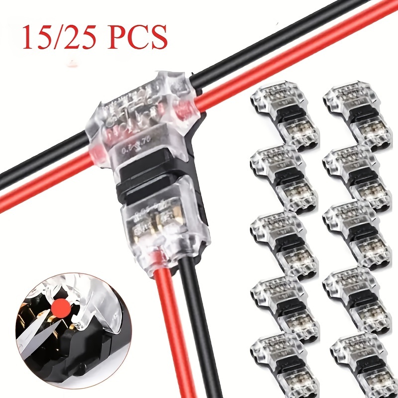 

15/25 Pack Wire Connectors, 2 Pin Solderless Terminal Blocks, 10a , Copper Crimp Connectors For 22-18 Awg Cable/solid Wire, Ideal For Low Voltage, Led Strip, Automotive Use