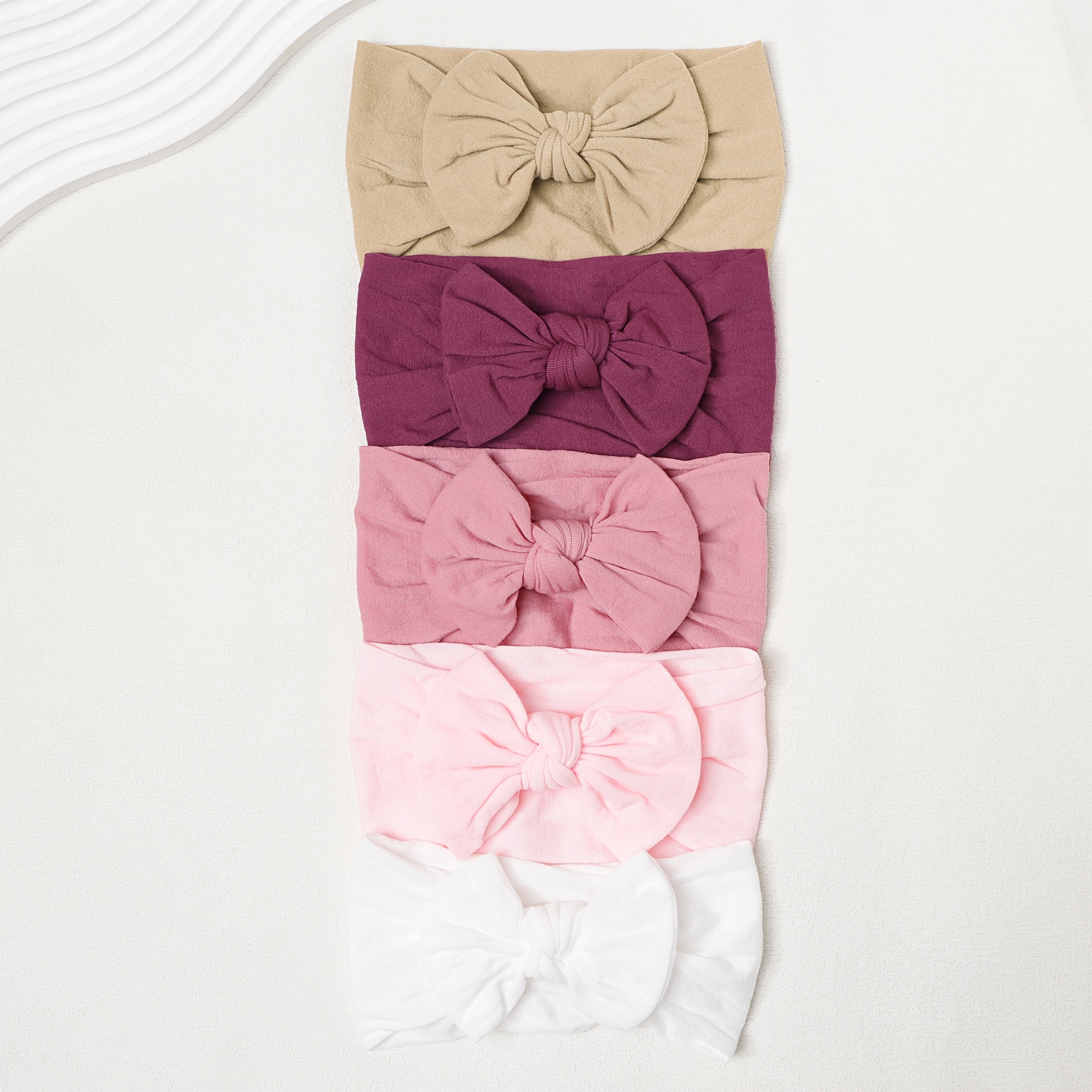 Image of 5pcs Solid-color Nylon Handmade Finishing Hairband, Photography Outfit Matching Cute Bow Headband, Multi-functional Headwear, Hair Accessory Gift Set