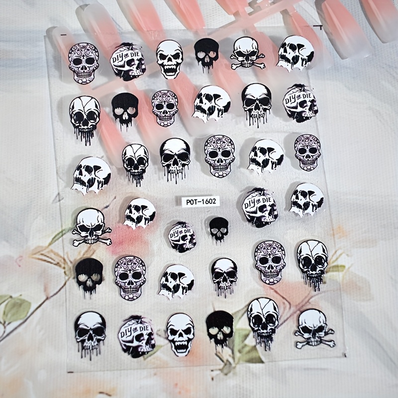 Image of 1pc Nail Art Stickers, Self-adhesive Plastic Nail Decorations, Cool , Letter Design, Theme, Shiny Surface, Irregular Shape, No Fragrance, Suitable For Women's Disposable Nail Salon Products