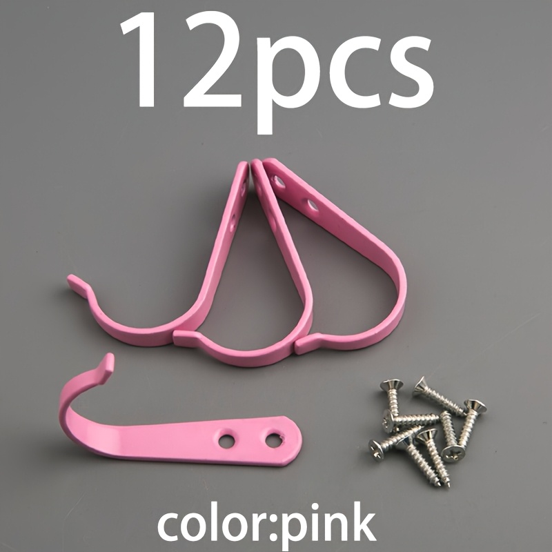 E-shop 12 Stück J-förmige Doppel-Loch Eisenhaken in Weiß/Schwarz/Silber/Bronze/Gelb/Rot/Blau/Pink, inklusive 4 Haken und 8 Schrauben, Wandmontierte