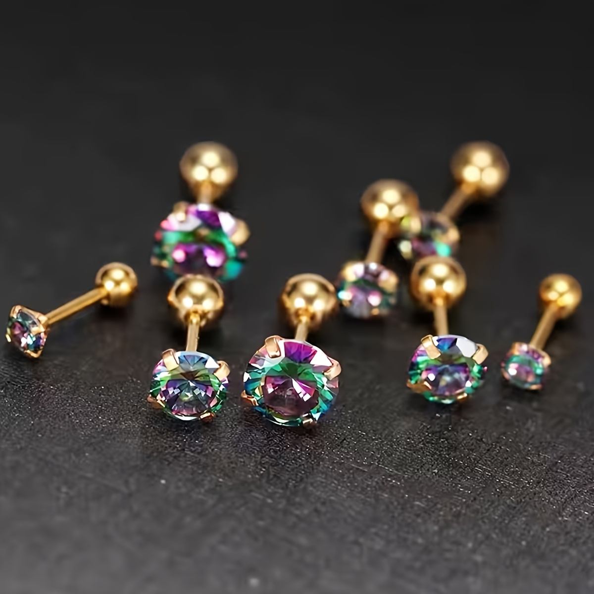 TEMU 8pcs (4 Pairs) Steel Four-prong Colored Cubic Synthetic Zirconia Stud Earrings, Simple And Stylish Jewelry, Suitable For Weddings, Parties, New