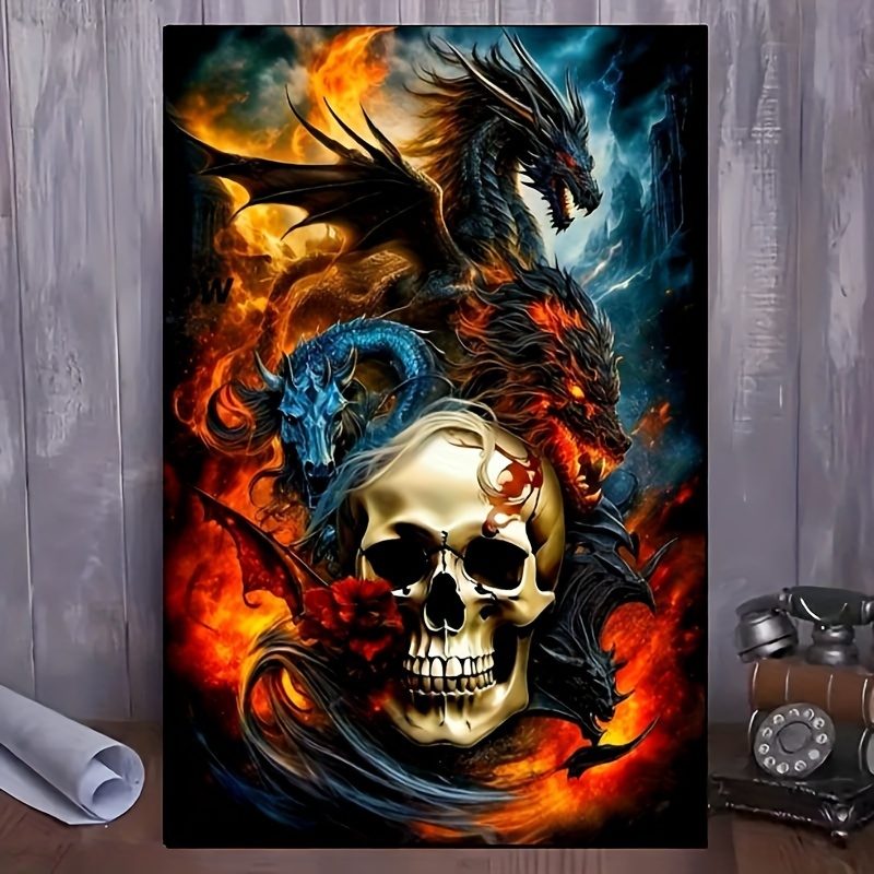 

5d Diy Diamond Painting Kit With Round Diamonds, & Dragons Design | Canvas Crafts Set For Adults With Tools & Accessories | Creative Embroidery Art Gift For Beginners