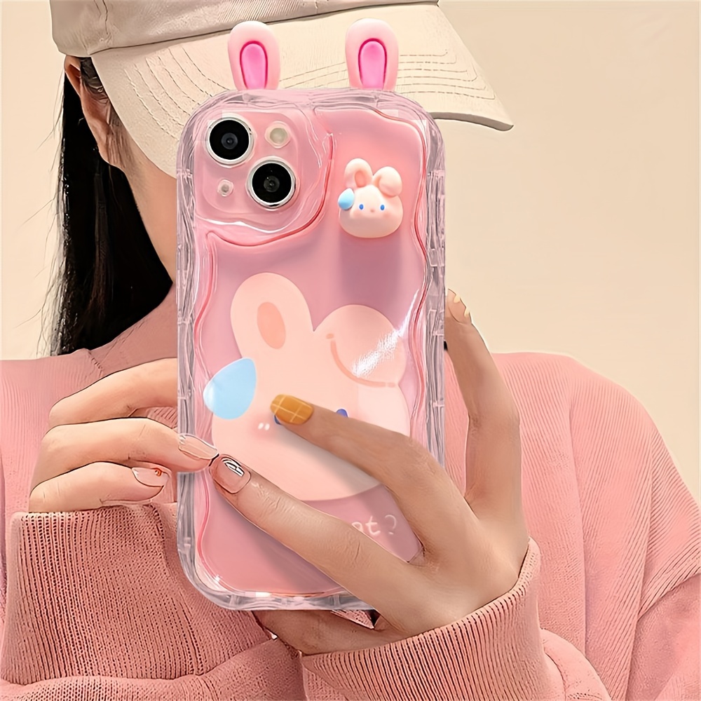 TEMU Cute Cartoon 3d Transparent Brown Bear Wavy Border Protector Phone Soft Phone Case For Iphone 15 14 11 Pro Max Xs Max X Xr Soft Cover