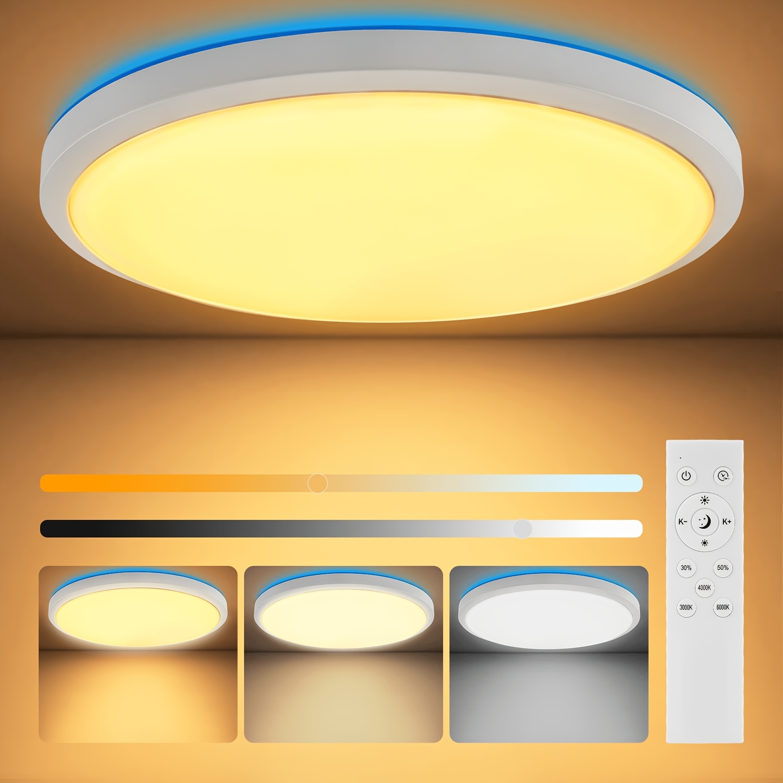 1 kos 36W LED stropna svetilka z daljinskim upravljalnikom, zatemnitvena stropna svetilka okrogla stropna svetilka s 3 nastavljivimi barvnimi