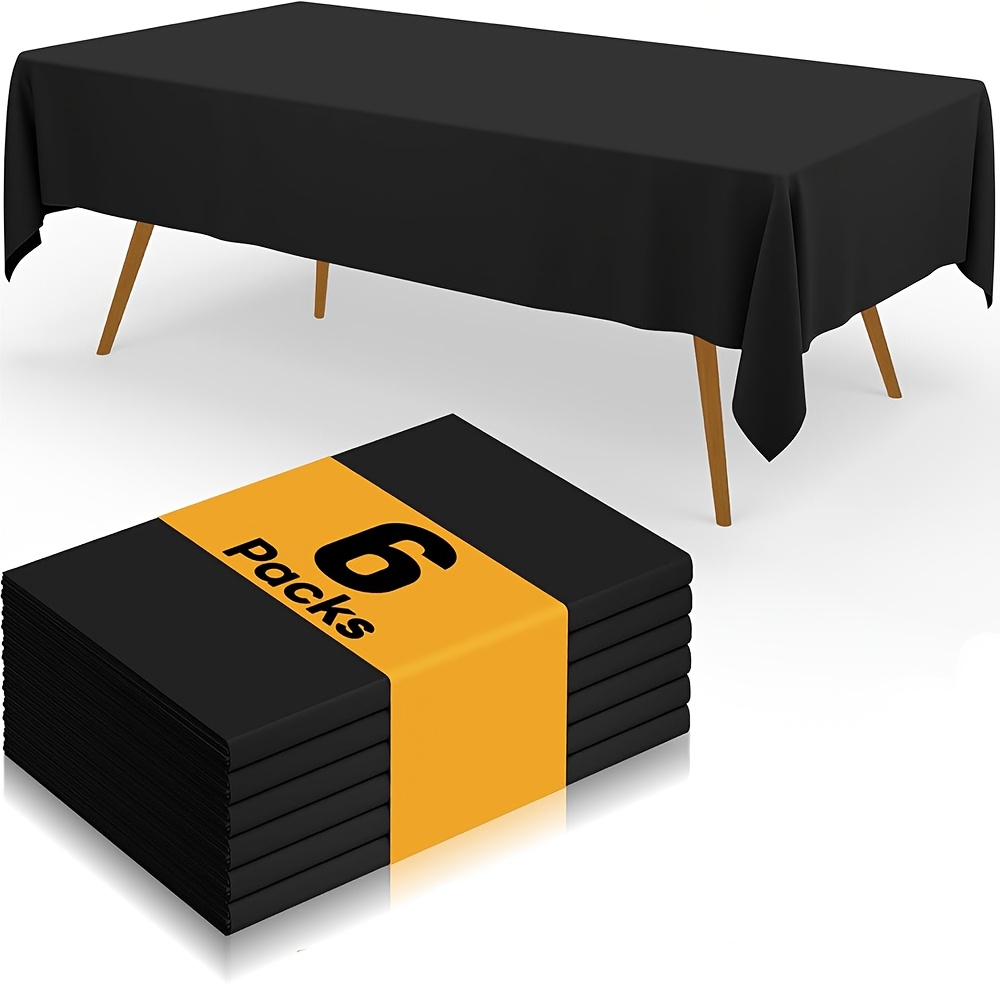 TEMU Halloween, Christmas, 6-piece Premium Disposable Plastic Tablecloths - 54" X54", Square Black With Colorful Trim Options | Perfect For Parties &