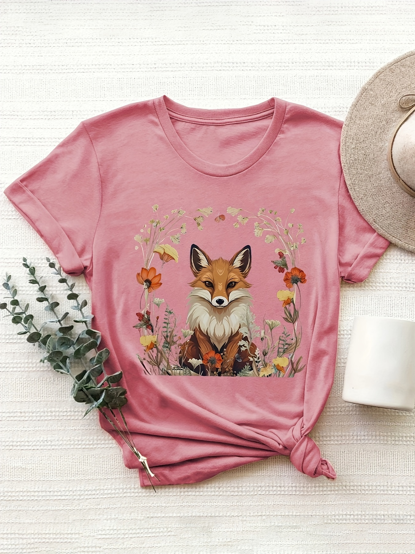 womens casual short sleeve round neck t shirt vibrant fox - Temu Germany, image size:800x1067