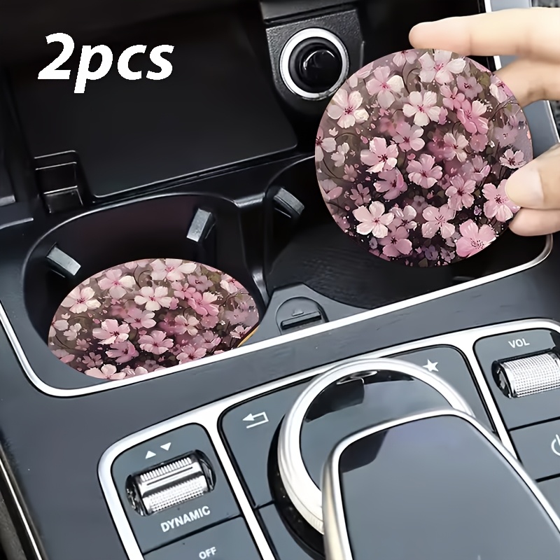 Image of 2 Peach Pattern Car Coasters, Decorate The Vehicle, Protect The Interior, Anti-slip Design, Suitable For Most Models, Is A Good Gift