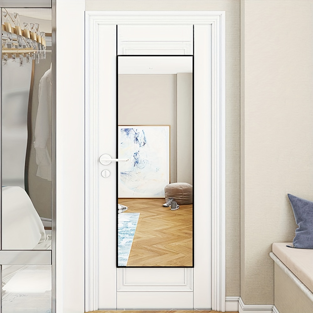 Over The Door Mirror Half Full Length Mirror Black Frame Bathroom Mirror Slim & Mountable Body Mirror for Door Dressing Mirror with Hanging Brackets Dorm Bedroom Entryway Resistant Glass 78x28cm 30.71x11.02in