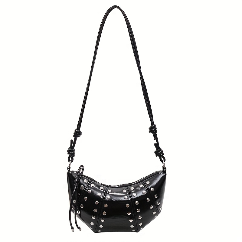 Image of Y2k Fashion Casual Single-shoulder Armpit Bag For Women, Rivet Croissant Bag, Zipper Closure, Niche Design, Stylish & Versatile Crossbody Bag For Ladies