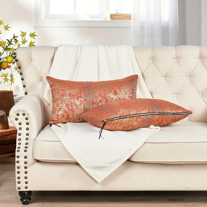2pcs double sided jacquard chenille big zipper soft decorative throw pillow covers set with no insert stylish cushion cover for sofa couch chair living room bedroom decor Product details 4