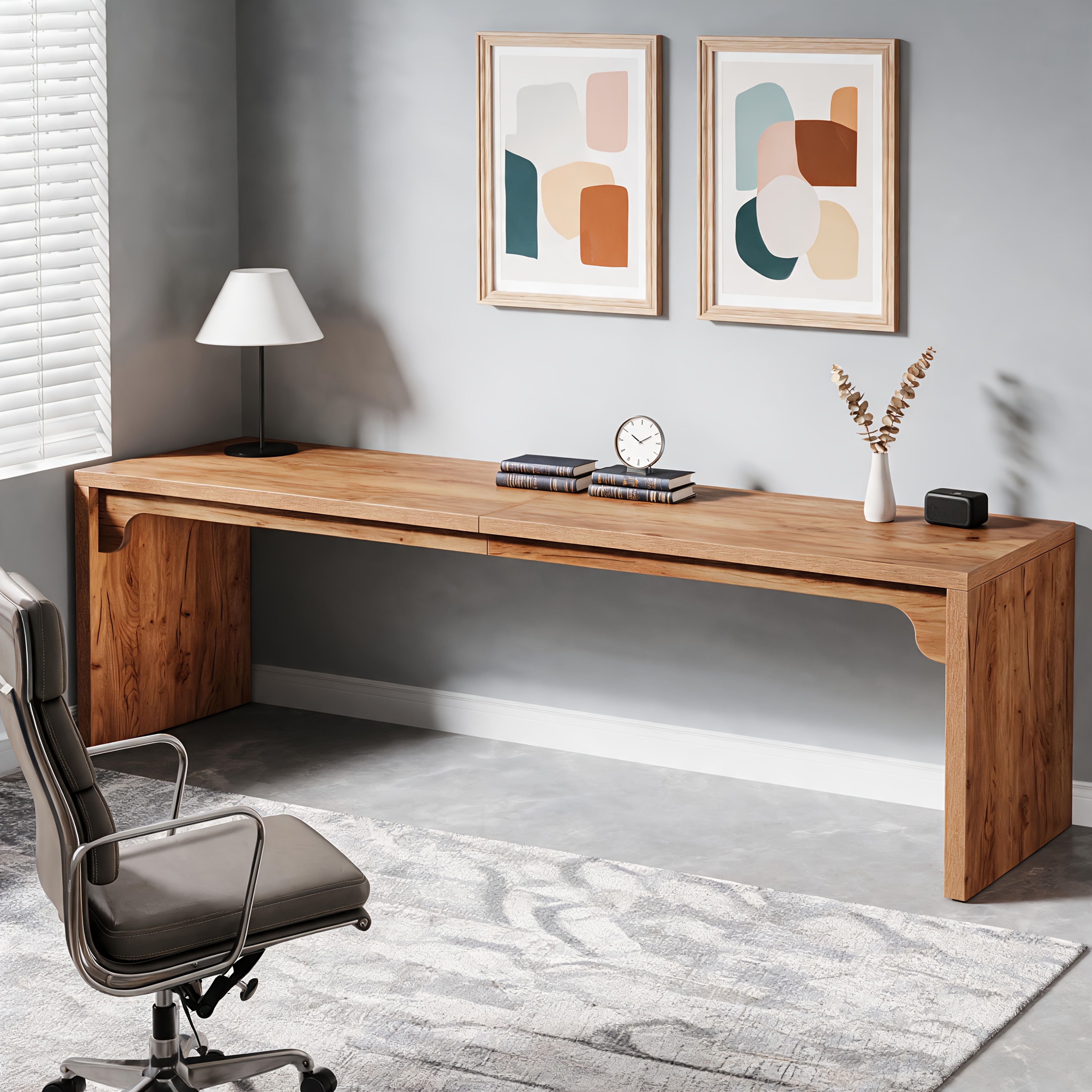 Wooden Extra Long Desk Double Desk Workstation, 78.7 Inches Long Computer Desk, 2 Person Desk for Home Office, Large Writing Desk for 2 People, Ladder Racks, Storage And Organization