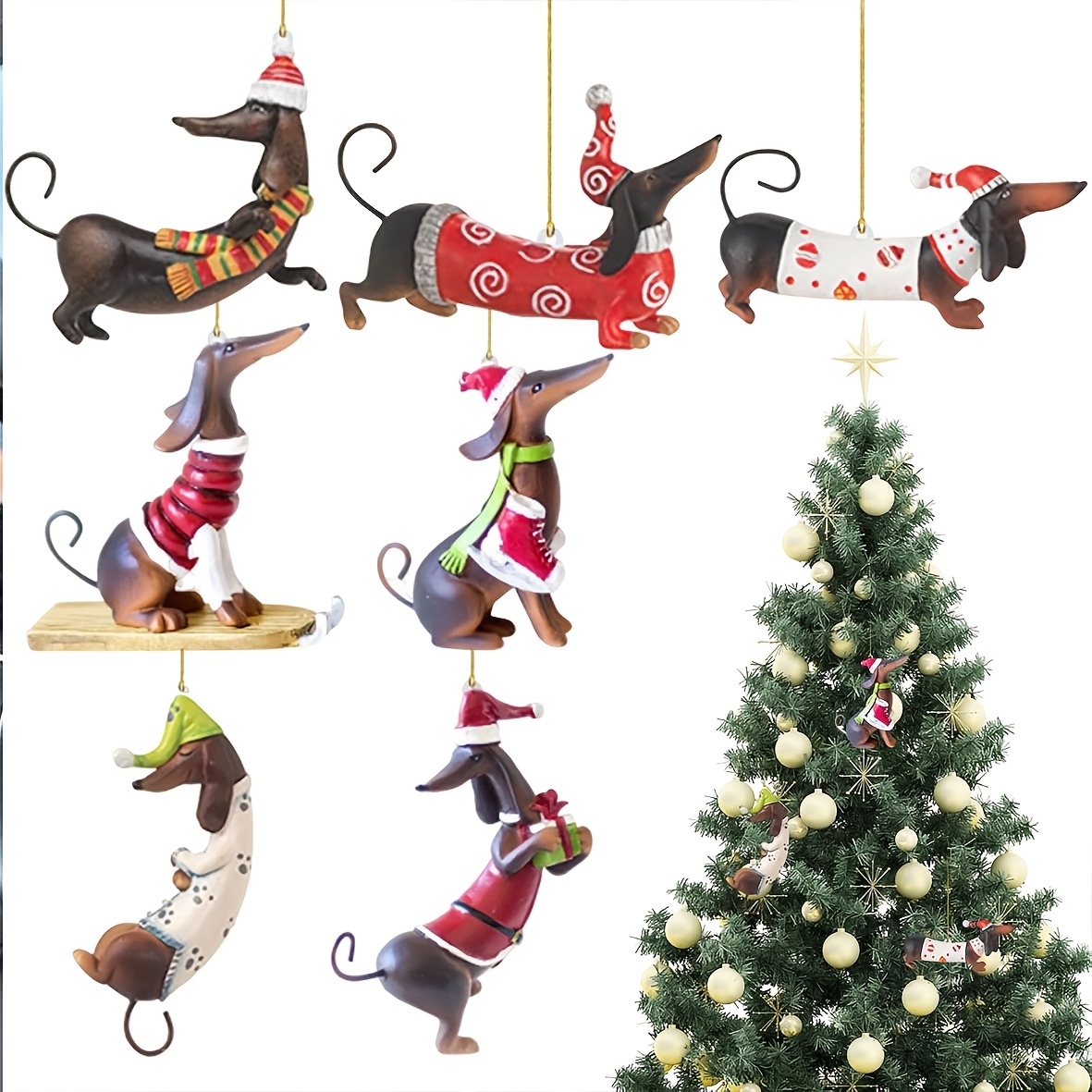 

7pcs Christmas Tree Ornaments, Hanging Pendants, Decorations, For Christmas, , Engagement, 's, , For