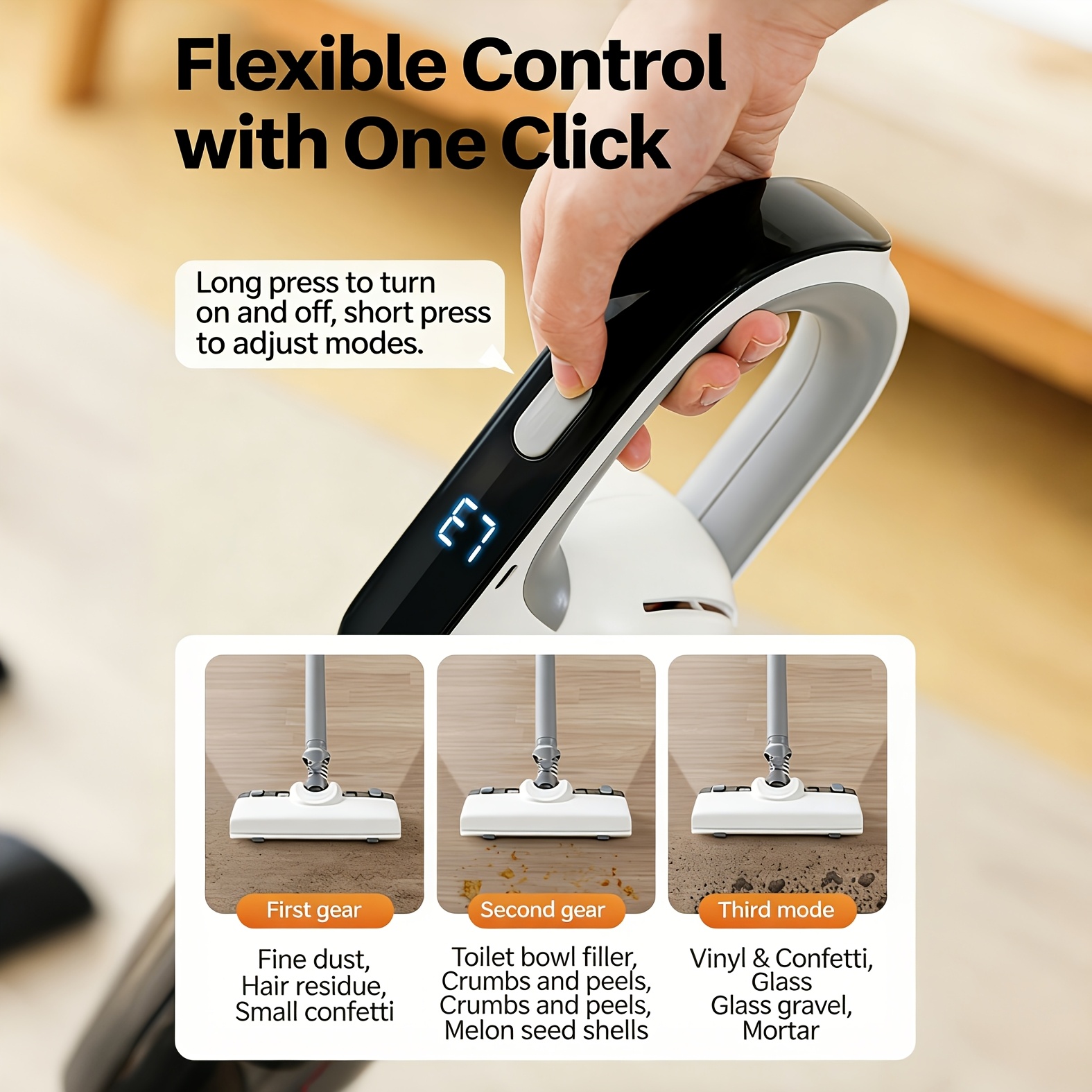 23kpa wireless vacuum cleaner 4 in 1 portable handheld car vacuum lightweight powerful suction long detachable water tank multi speed settings usb charging suitable for cleaning hard floors carpets and pet hair Product details 6