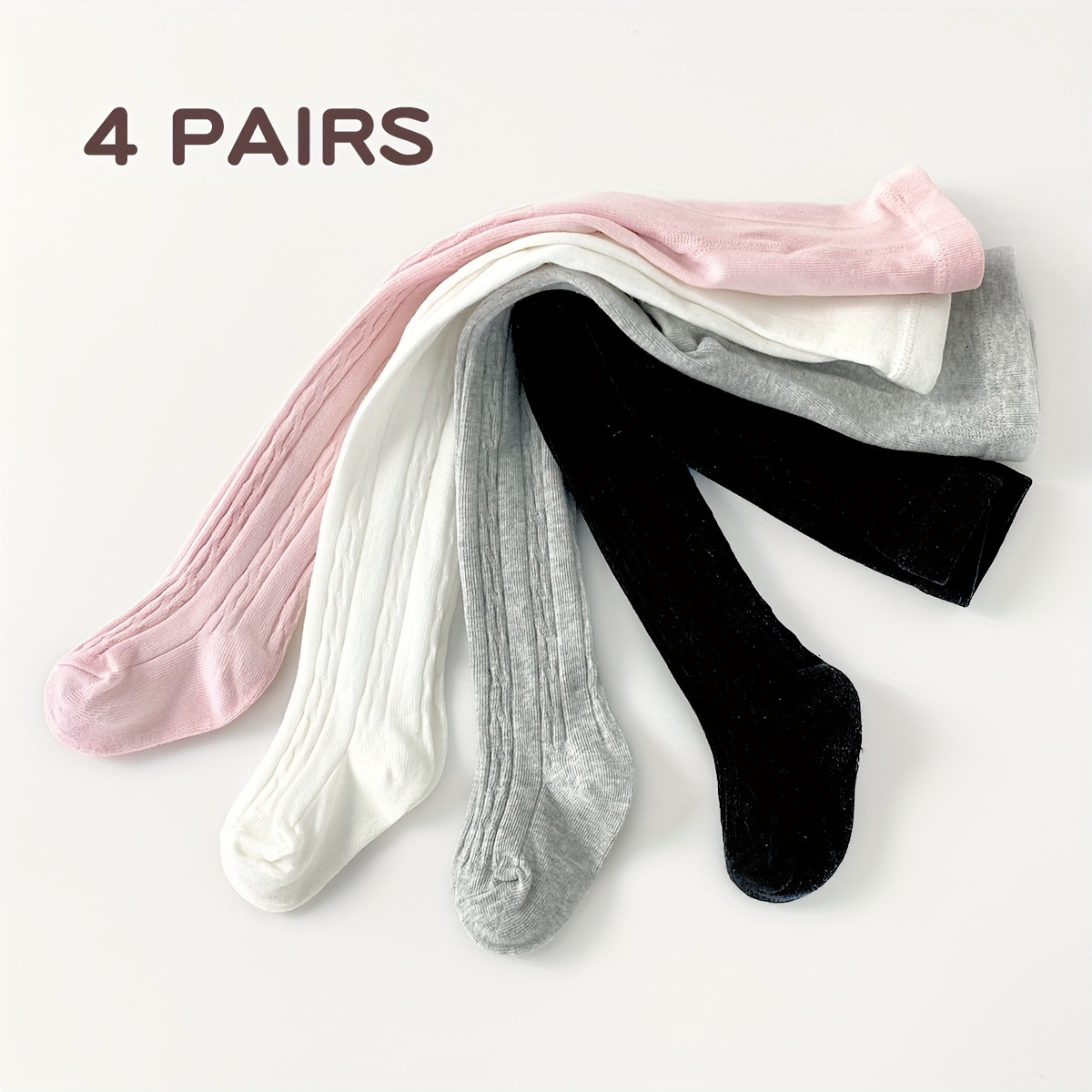 

4 Pairs Of Baby Girl's Solid Cotton Blend Knitted Pantyhose, Comfy Breathable Pantyhose For All Seasons Outdoor Wearing