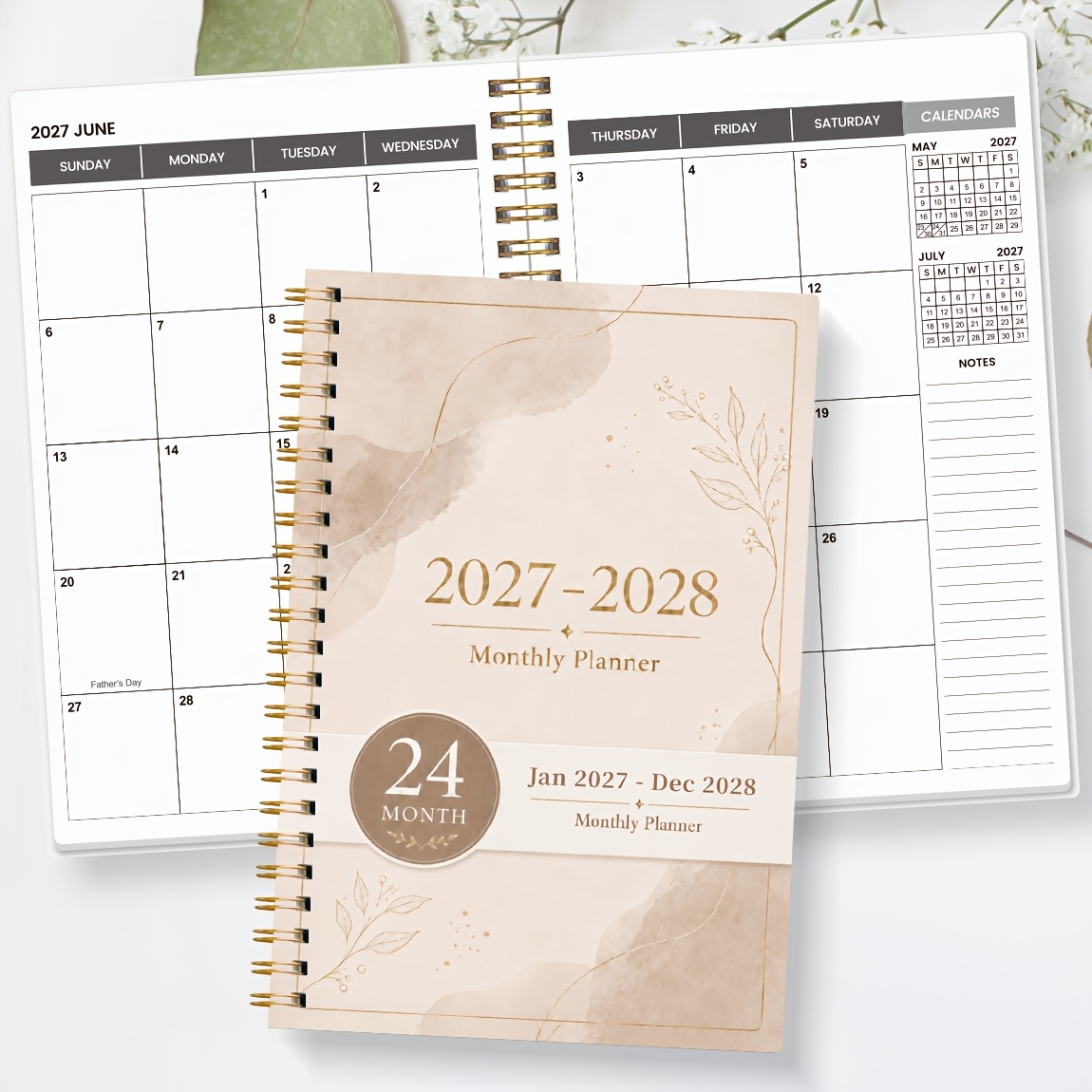 TEMU Agenda Mensuel A5 Rentrée Scolaire, 2026-Juin 2028, Organisateur Calendrier 24 Mois avec Couverture à Motif Floral Linéaire , Spirale Double